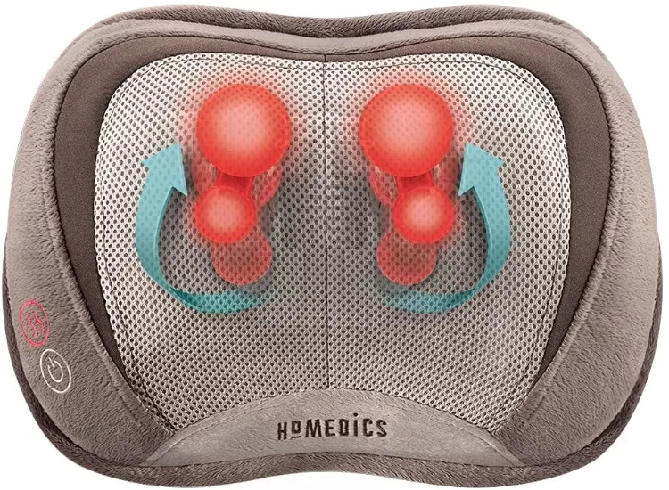 HoMedics 3D Shiatsu and Vibration Massage Pillow with Heat, Full-Body Relaxation Targets Upper and Lower Back, Neck, and Shoulders, Integrated Controls, Comfortable Padding, Lightweight for Travel